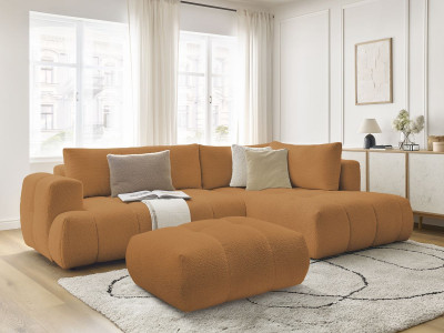 Canapé d'angle L convertible FUJI tissu bouclette avec pouf