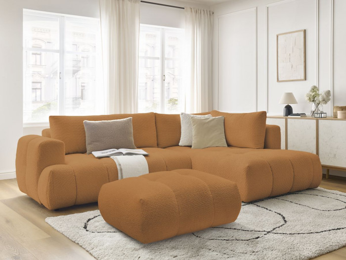 Canapé d'angle L convertible FUJII tissu bouclette