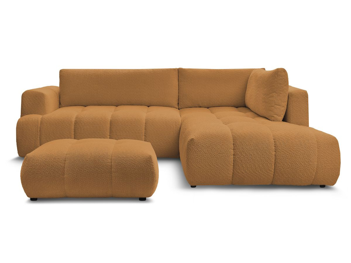 Canapé d'angle L convertible FUJI tissu bouclette avec pouf