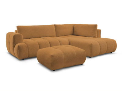 Canapé d'angle L convertible FUJI tissu bouclette avec pouf