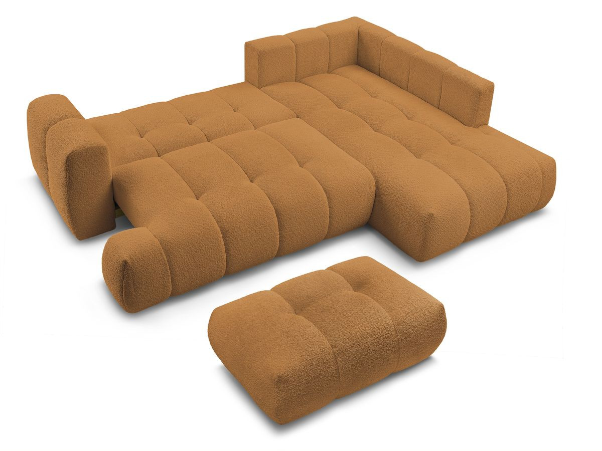 Canapé d'angle L convertible FUJI tissu bouclette avec pouf