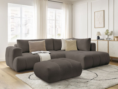 Canapé d'angle L convertible FUJI tissu bouclette avec pouf