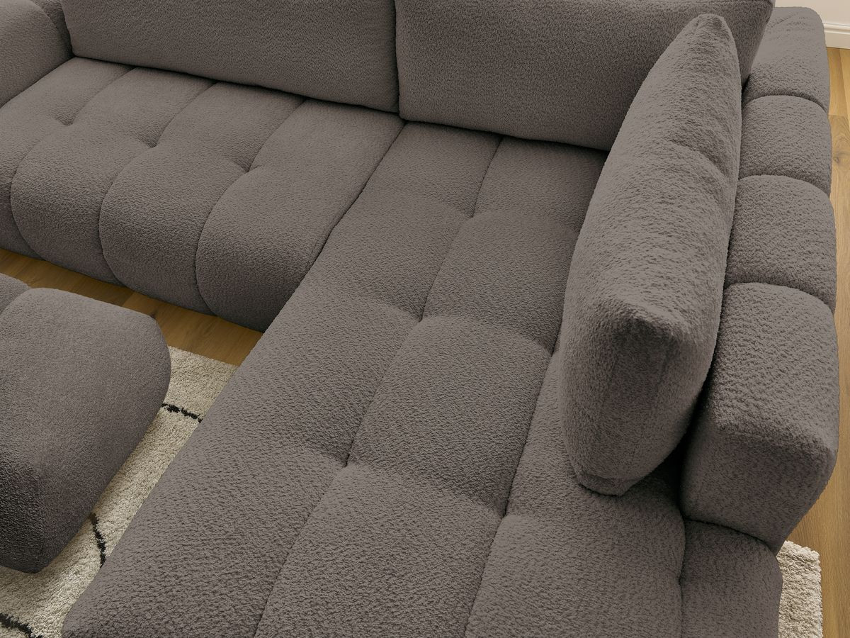 Canapé d'angle L convertible FUJI tissu bouclette avec pouf