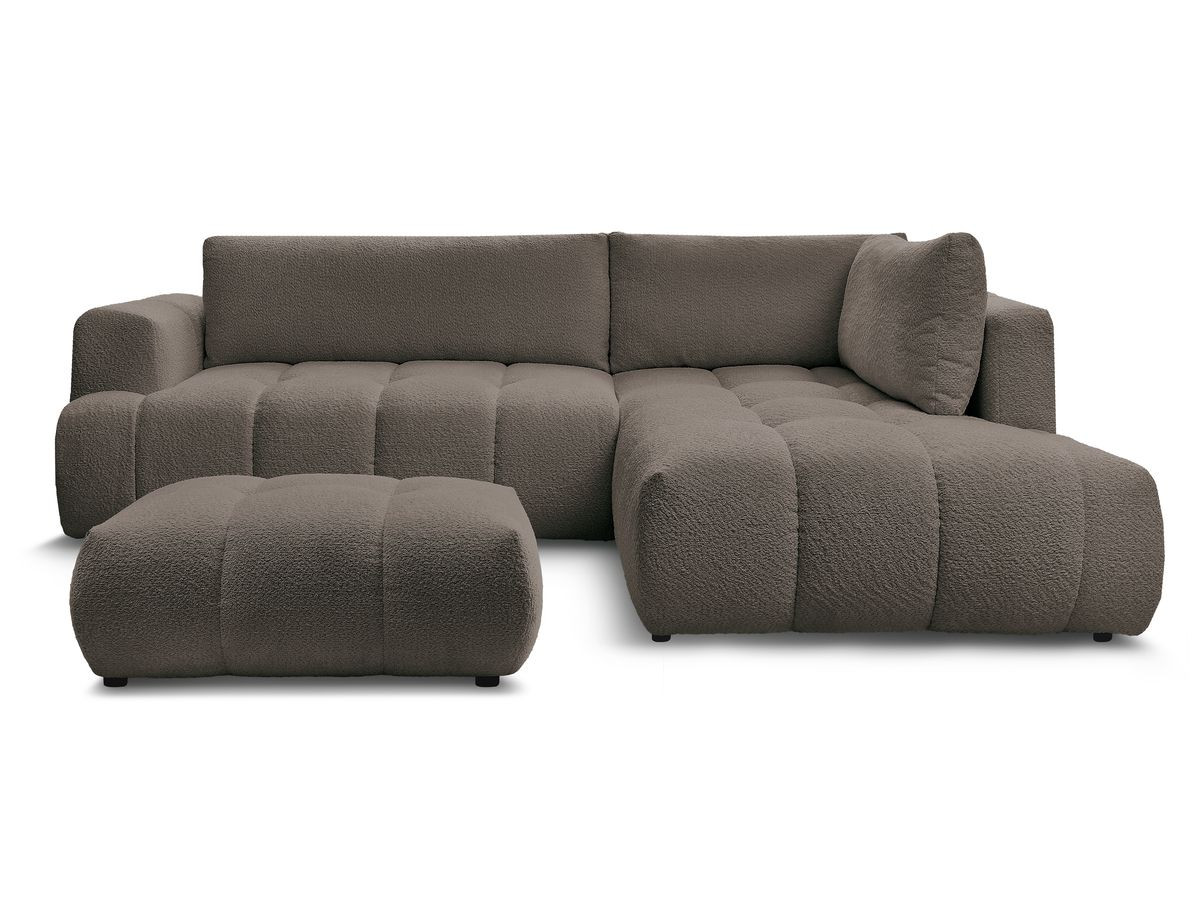 Canapé d'angle L convertible FUJI tissu bouclette avec pouf