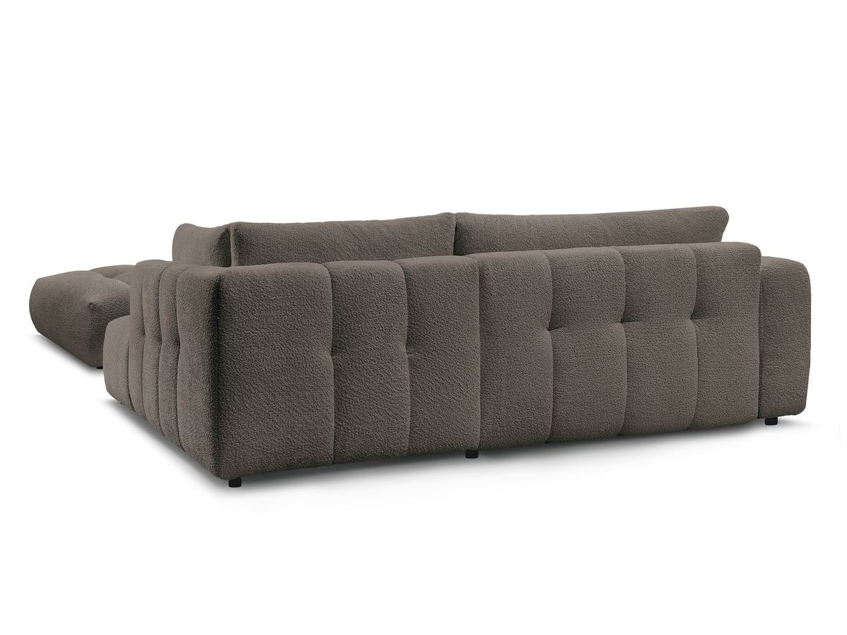 Canapé d'angle L convertible FUJI tissu bouclette avec pouf