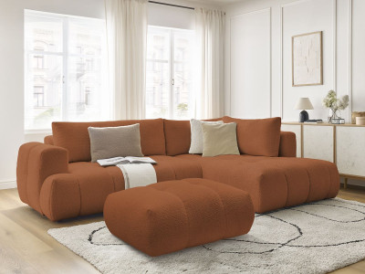 Canapé d'angle L convertible FUJI tissu bouclette avec pouf