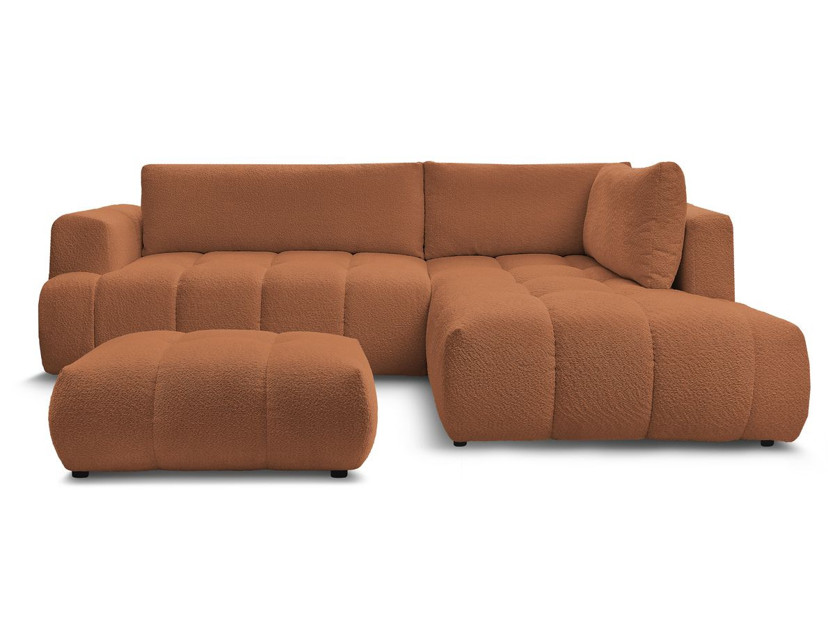 Canapé d'angle L convertible FUJI tissu bouclette avec pouf