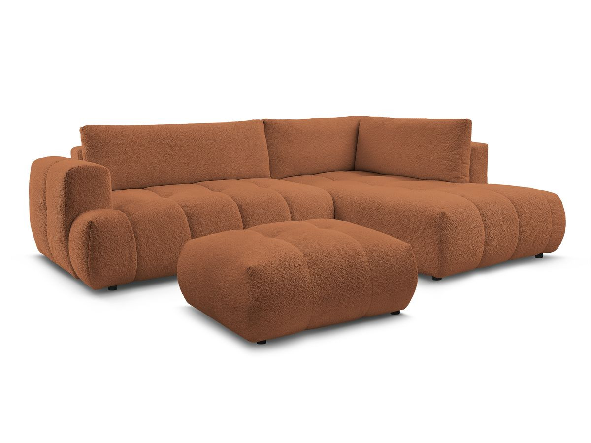 Canapé d'angle L convertible FUJI tissu bouclette avec pouf