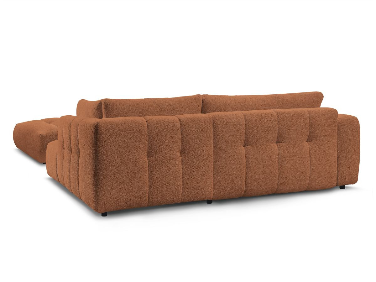 Canapé d'angle L convertible FUJI tissu bouclette avec pouf
