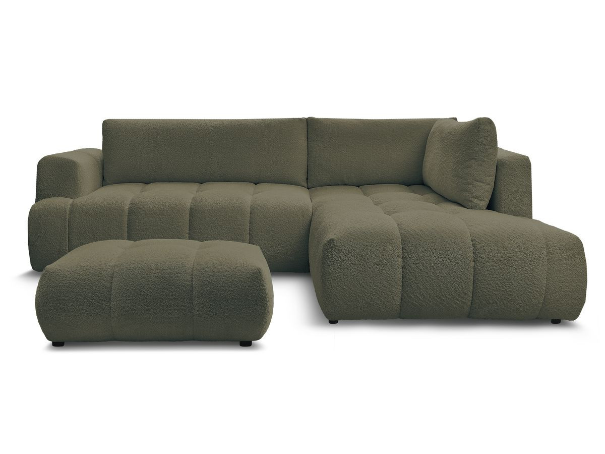 Canapé d'angle L convertible FUJI tissu bouclette avec pouf