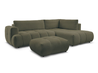 Canapé d'angle L convertible FUJI tissu bouclette avec pouf