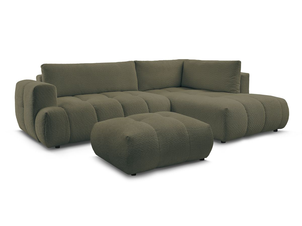 Canapé d'angle L convertible FUJI tissu bouclette avec pouf