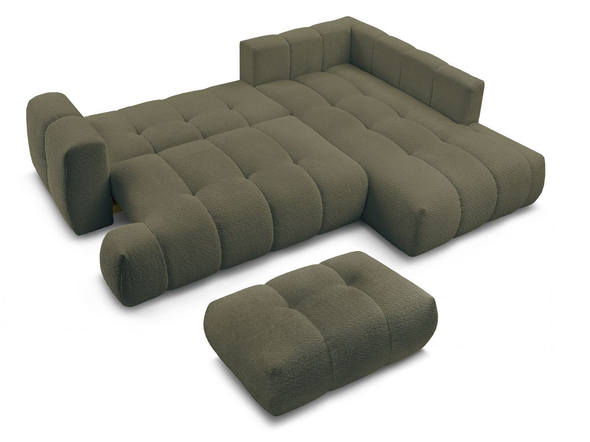 Canapé d'angle L convertible FUJI tissu bouclette avec pouf