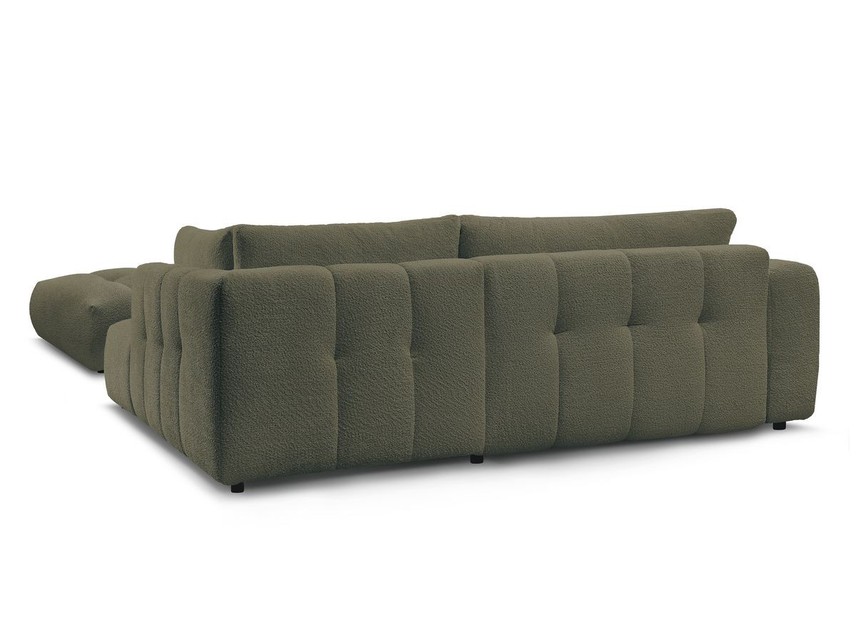 Canapé d'angle L convertible FUJI tissu bouclette avec pouf