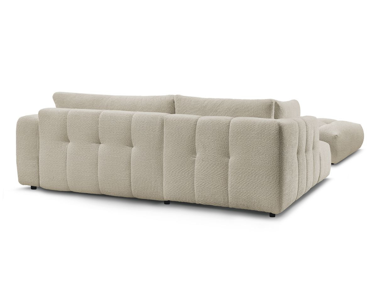 Canapé d'angle L convertible FUJI tissu bouclette avec pouf