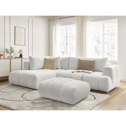 Canapé d'angle L FUJI en tissu bouclette avec pouf dans un salon japandi
