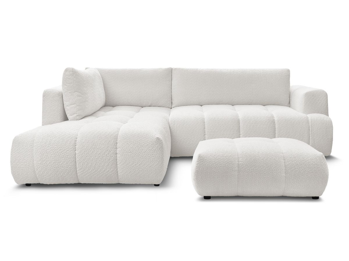 Canapé d'angle L convertible FUJI tissu bouclette avec pouf