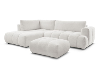 Canapé d'angle L convertible FUJI tissu bouclette avec pouf