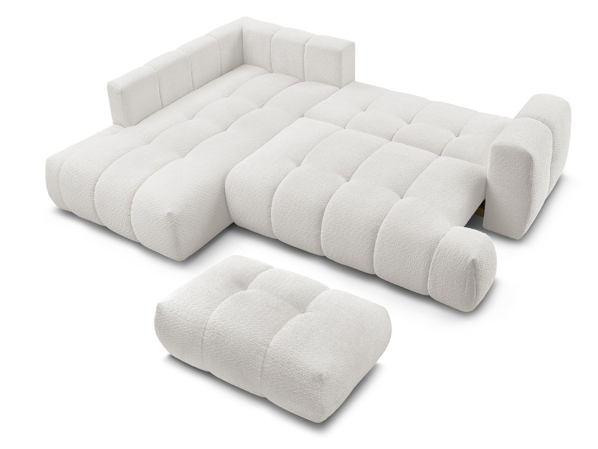 Canapé d'angle L convertible FUJI tissu bouclette avec pouf
