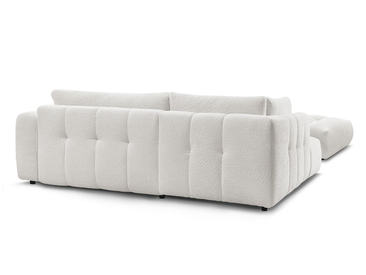Canapé d'angle L convertible FUJI tissu bouclette avec pouf