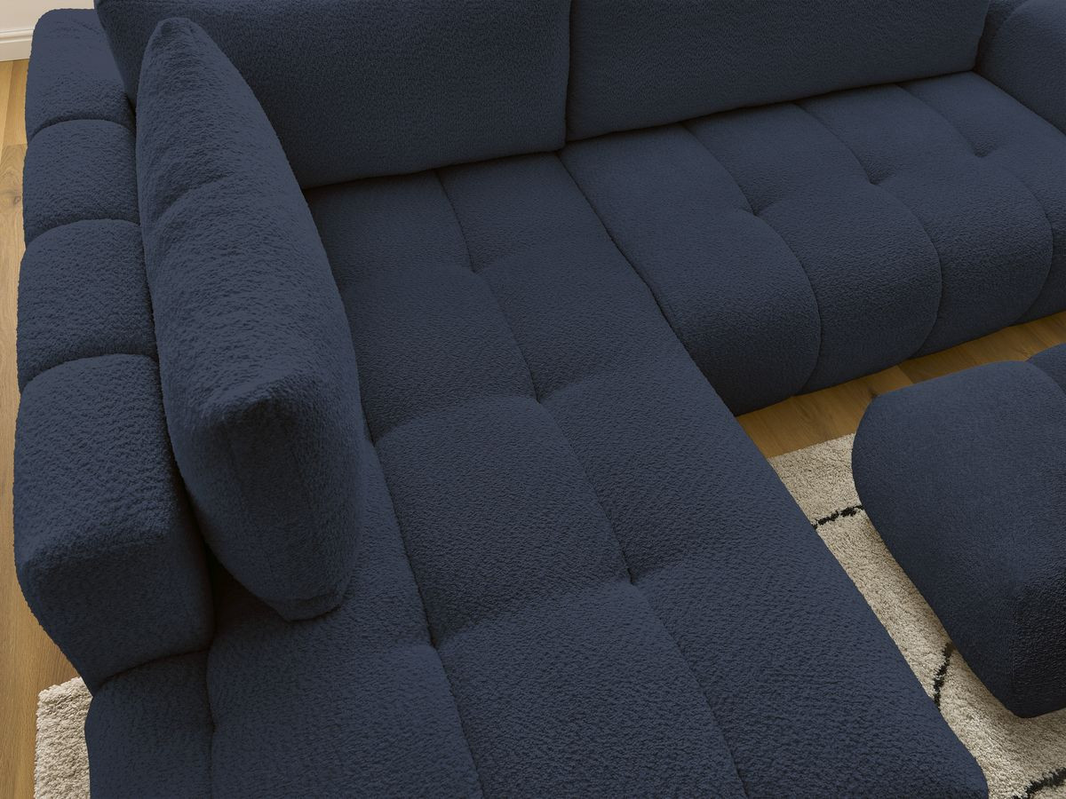 Canapé d'angle L convertible FUJI tissu bouclette avec pouf