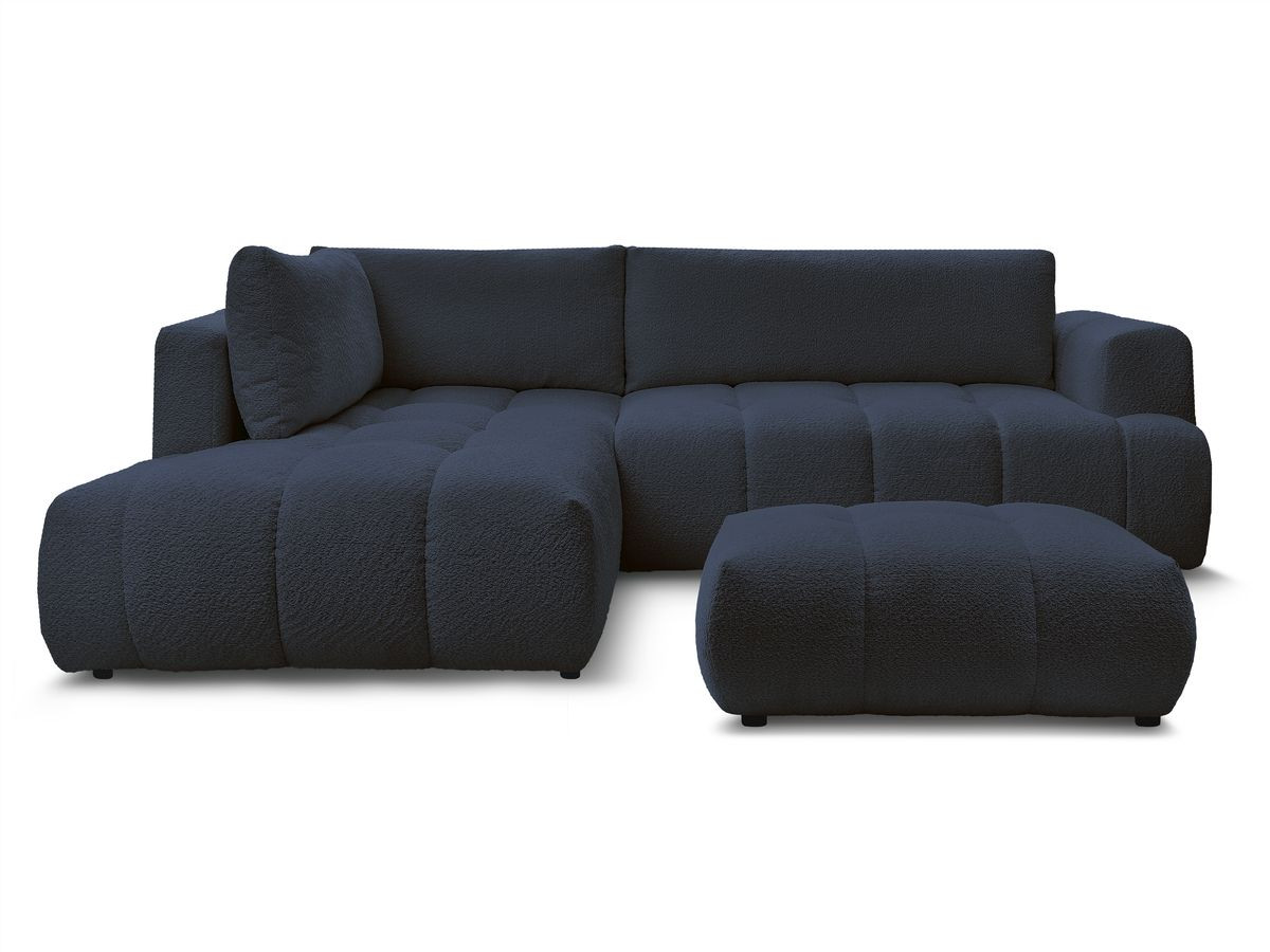 Canapé d'angle L convertible FUJI tissu bouclette avec pouf