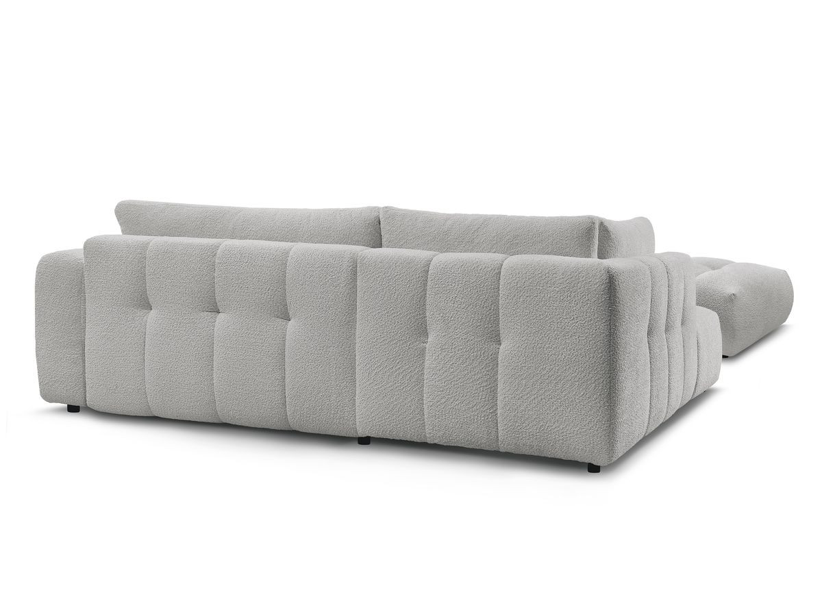 Canapé d'angle L convertible FUJI tissu bouclette avec pouf