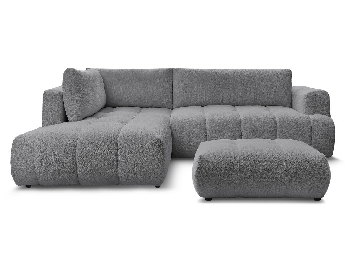 Canapé d'angle L convertible FUJI tissu bouclette avec pouf