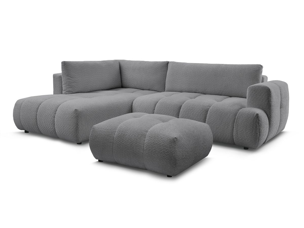 canapé d'angle l convertible fuji tissu bouclette avec pouf de couleur gris foncé