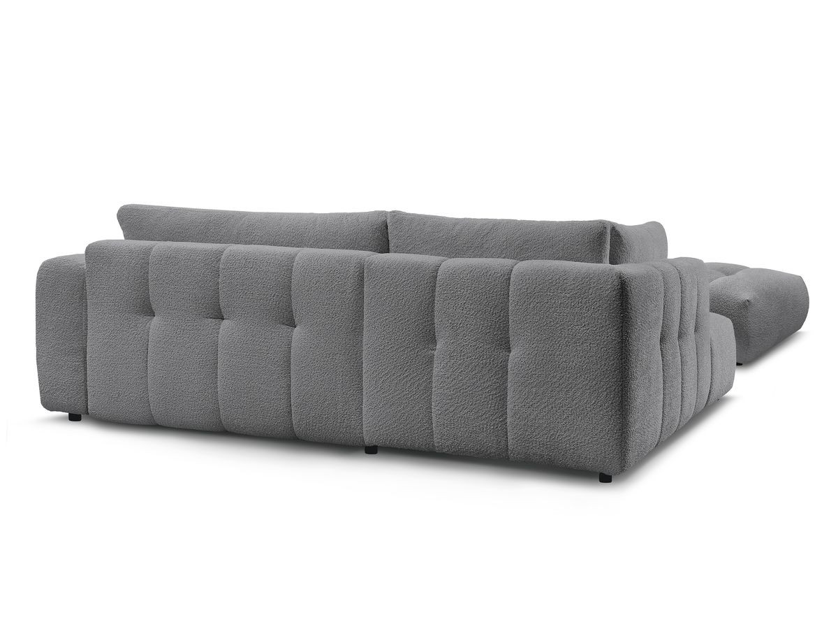 Canapé d'angle L convertible FUJI tissu bouclette avec pouf