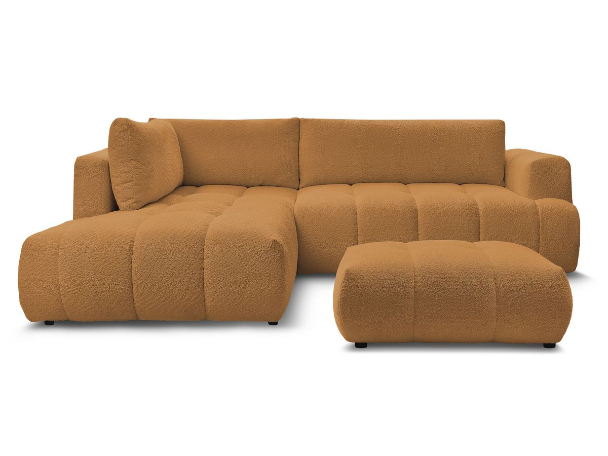 Canapé d'angle L convertible FUJI tissu bouclette avec pouf