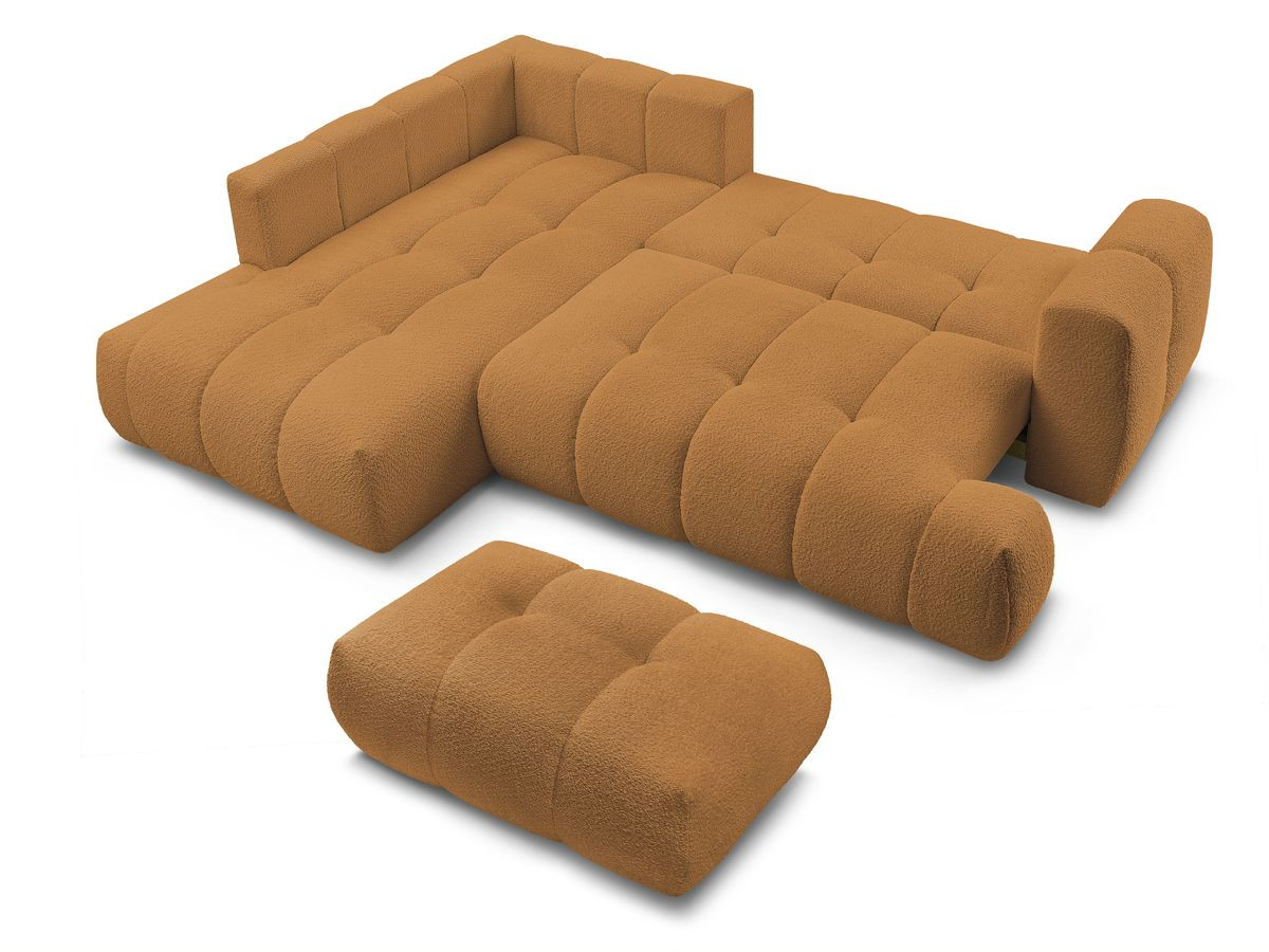 Canapé d'angle L convertible FUJI tissu bouclette avec pouf