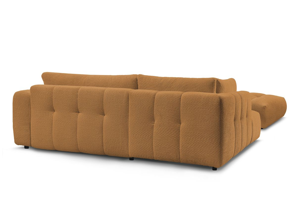 Canapé d'angle L convertible FUJI tissu bouclette avec pouf