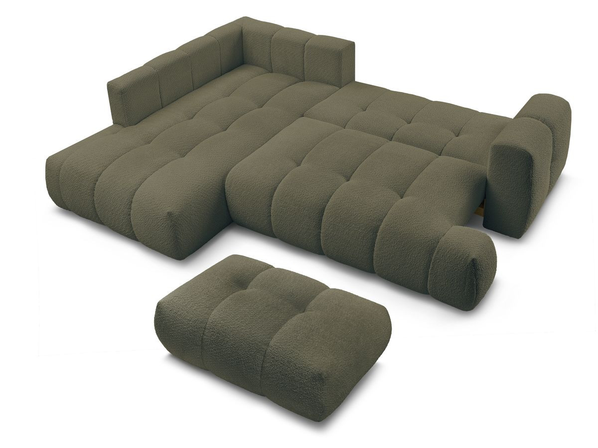 Canapé d'angle L convertible FUJI tissu bouclette avec pouf
