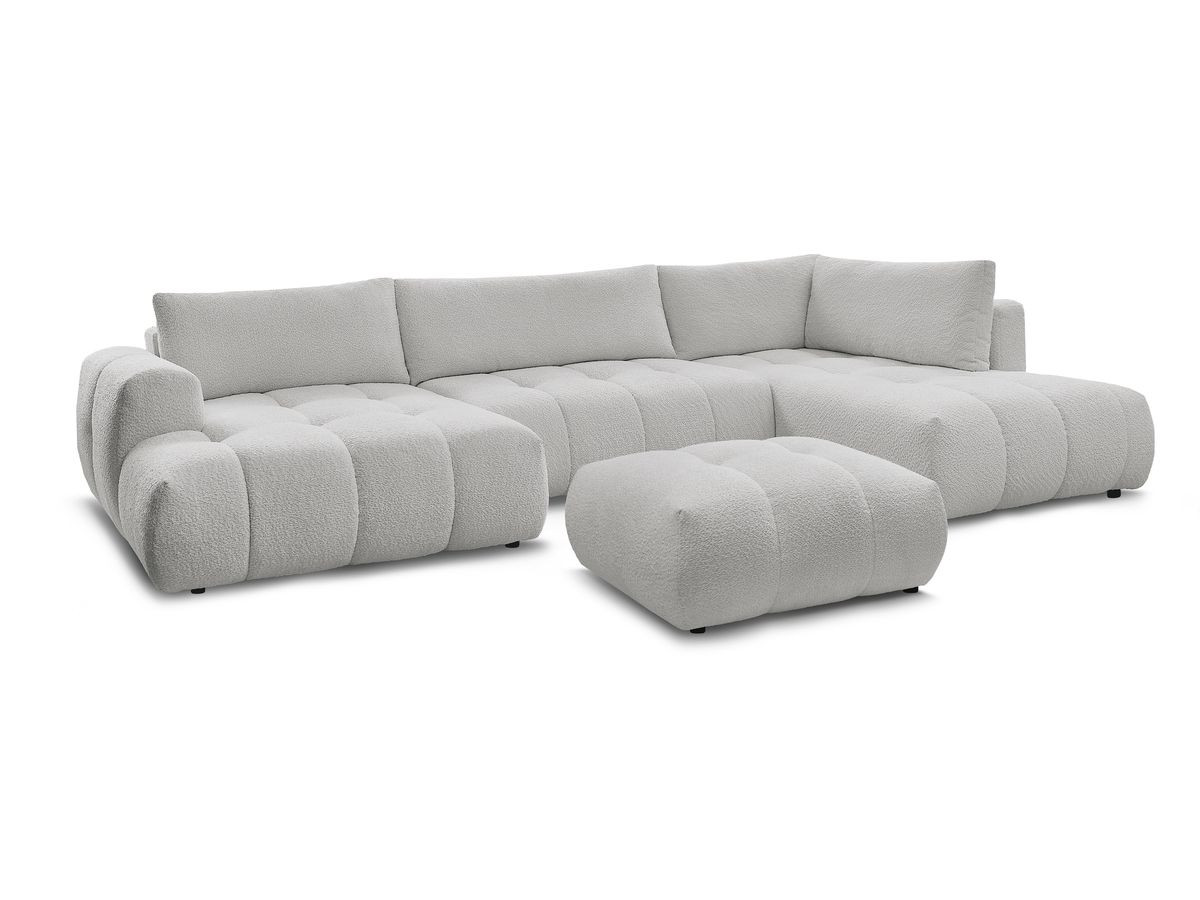 Canapé panoramique convertible FUJI tissu bouclette avec pouf | BOBOCHIC