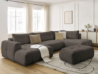 Canapé panoramique convertible FUJI tissu bouclette avec pouf