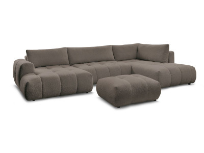 Canapé panoramique convertible FUJI tissu bouclette avec pouf