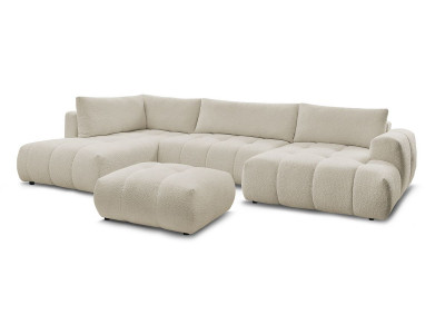 Canapé panoramique convertible FUJI tissu bouclette avec pouf