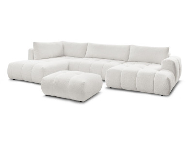 Canapé panoramique convertible FUJI tissu bouclette avec pouf