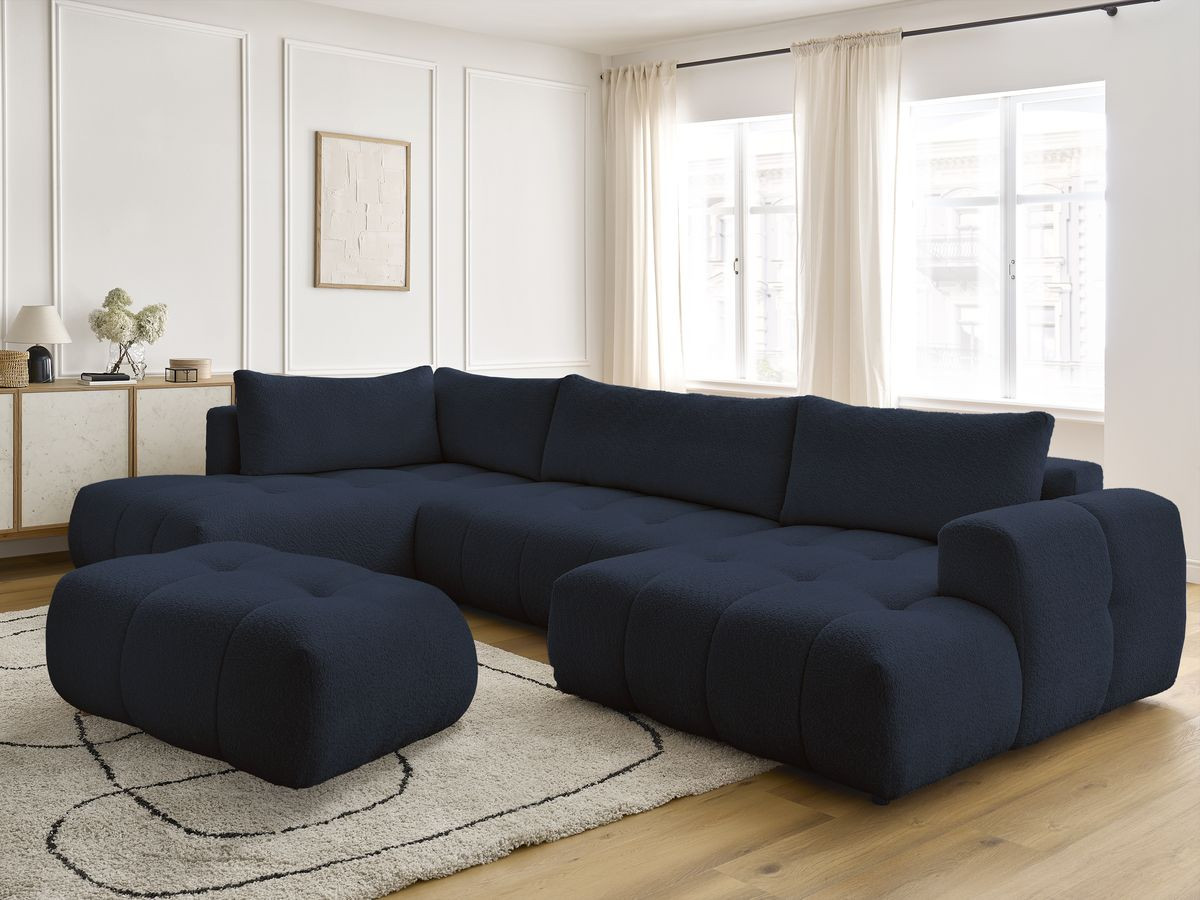 Canapé panoramique convertible FUJI bouclette avec pouf bleu foncé — vue 5