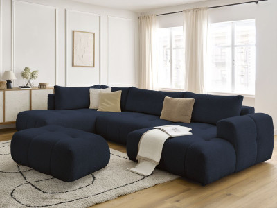 Canapé panoramique convertible FUJI tissu bouclette avec pouf
