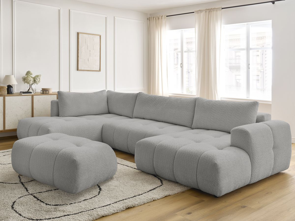 Canapé panoramique convertible FUJI bouclette avec pouf gris clair — vue 5