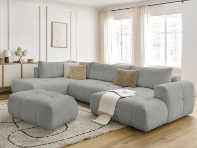 Canapé panoramique convertible FUJI tissu bouclette avec pouf
