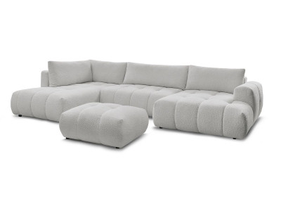 Canapé panoramique convertible FUJI tissu bouclette avec pouf