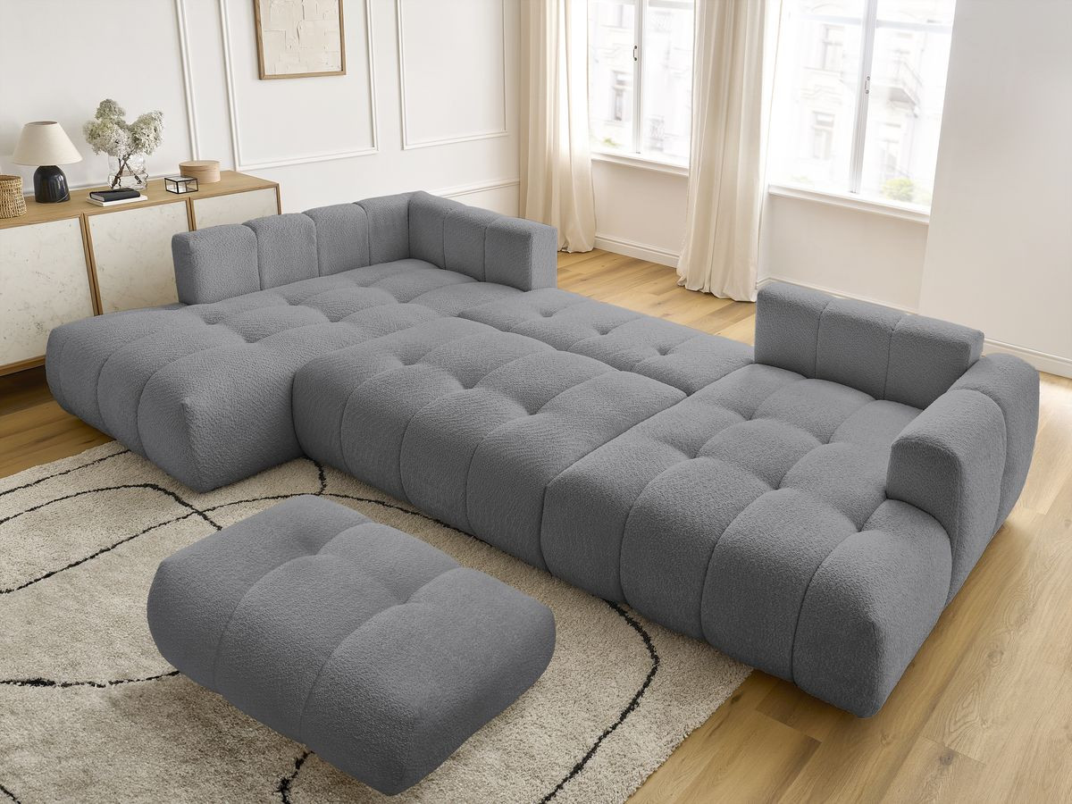 Canapé panoramique convertible FUJI bouclette avec pouf gris foncé — vue 5
