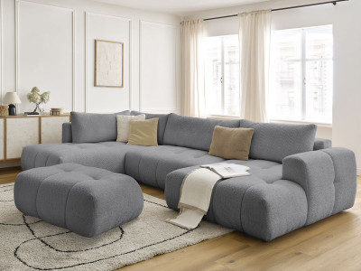 Canapé panoramique convertible FUJI tissu bouclette avec pouf