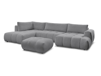 Canapé panoramique convertible FUJI tissu bouclette avec pouf