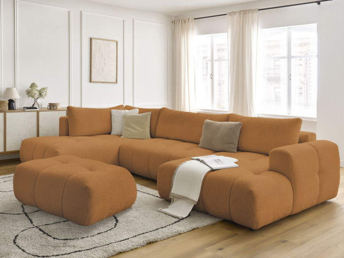 Canapé panoramique convertible FUJII tissu bouclette