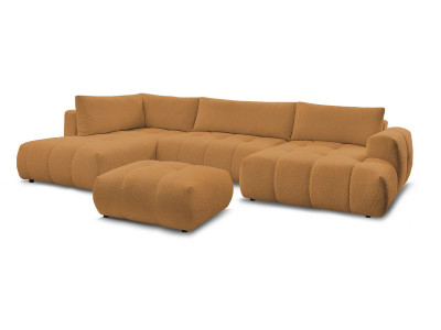 Canapé panoramique convertible FUJI tissu bouclette avec pouf