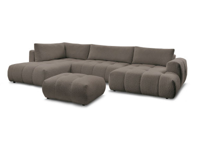 Canapé panoramique convertible FUJI tissu bouclette avec pouf